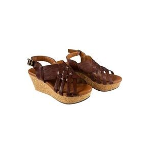 Pierre Dumas Brown Wedge Sandals Women's Size 8 Leather Cork Heel‎